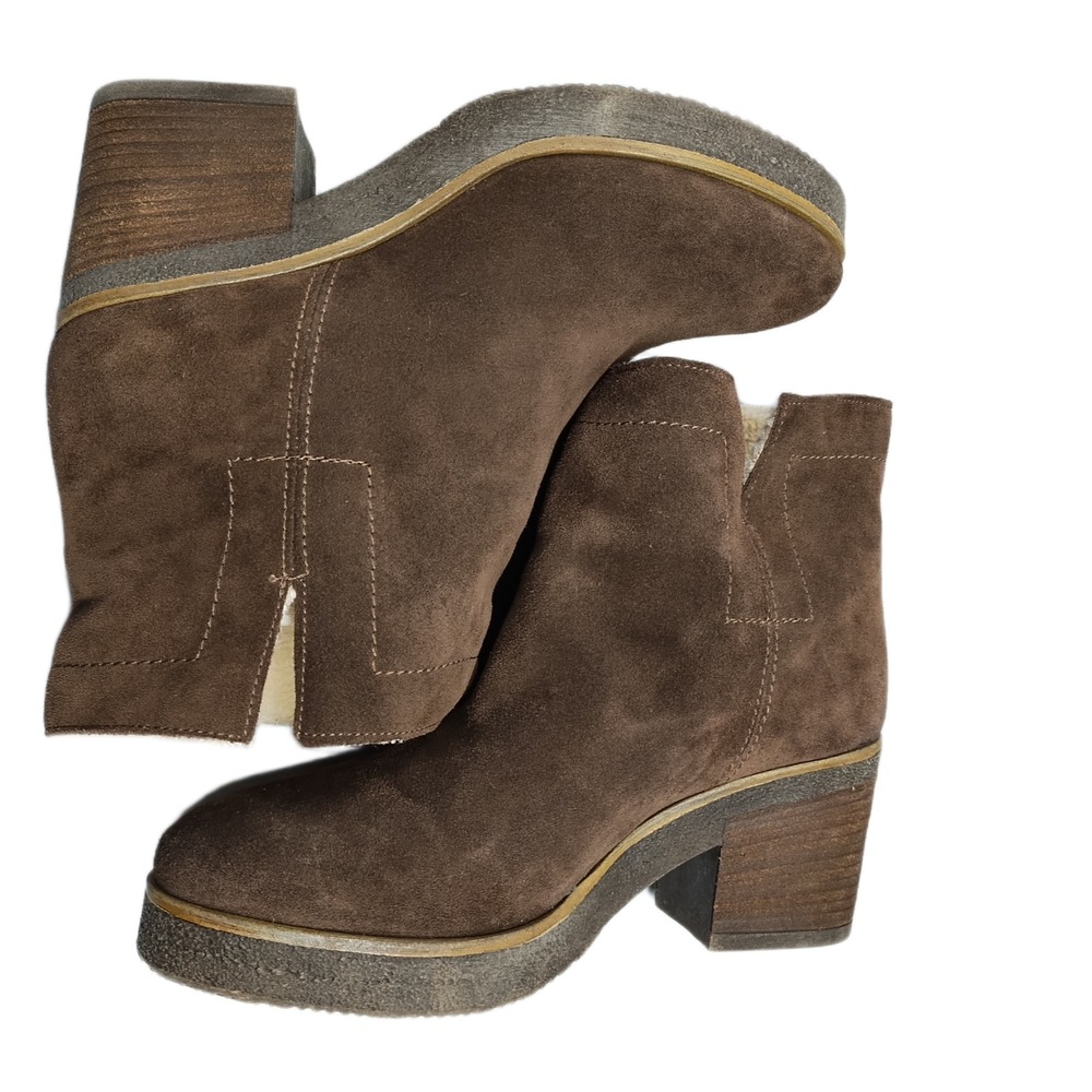 Paola Ferri Ankle Boots Womens US Size 9 Brown Faux Fur Lined Block Heel Slip On
